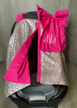 Load image into Gallery viewer, Silver Sequin &amp; Hot Pink Car Seat Canopy