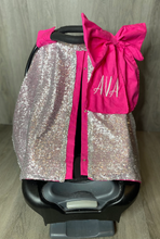 Load image into Gallery viewer, Silver Sequin &amp; Hot Pink Car Seat Canopy