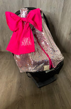 Load image into Gallery viewer, Silver Sequin &amp; Hot Pink Car Seat Canopy