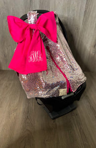 Silver Sequin & Hot Pink Car Seat Canopy