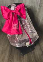 Load image into Gallery viewer, Silver Sequin &amp; Hot Pink Car Seat Canopy