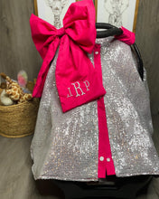 Load image into Gallery viewer, Silver Sequin &amp; Hot Pink Car Seat Canopy