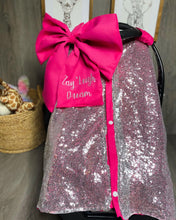 Load image into Gallery viewer, Silver Sequin &amp; Hot Pink Car Seat Canopy