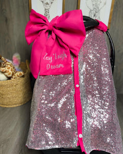 Silver Sequin & Hot Pink Car Seat Canopy